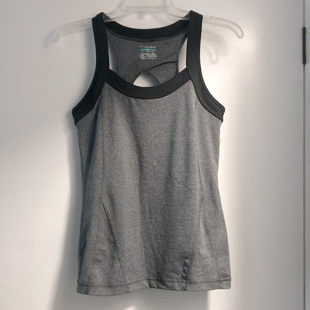 Women’s Tek Gear Athletic Tank Built in Sports Bra Medium Grey